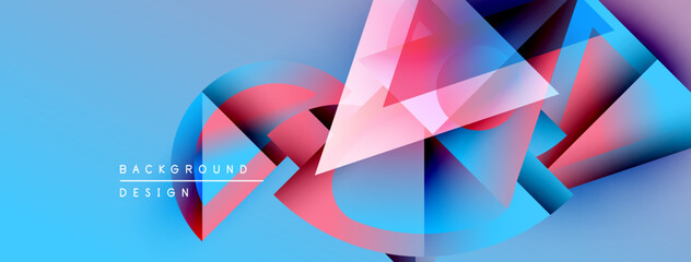 Aufkleber - Abstract geometric shapes overlap, creating vibrant blue, pink, purple gradients. Modern design elements suggest innovation, technology.