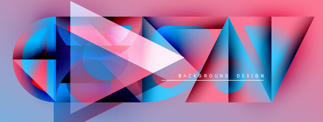 Aufkleber - Abstract geometric shapes blend vibrant blues, pinks, purples. Modern design features gradient effects, dynamic composition. Text reads background design.