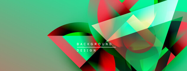Aufkleber - Abstract geometric shapes overlap, creating vibrant green, red, yellow gradients. Modern design elements suggest dynamic composition.