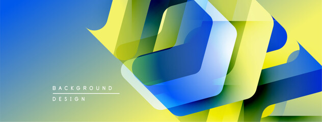 Poster - Abstract geometric shapes overlap, creating vibrant blue, yellow, green gradients. Modern design element for backgrounds, presentations.