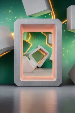 Abstract 3D Rendering of Glowing Cubes and Geometric Shapes