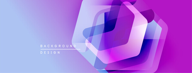 Aufkleber - Abstract geometric shapes overlap, creating vibrant purple, pink hues. Background features gradient, modern design elements.