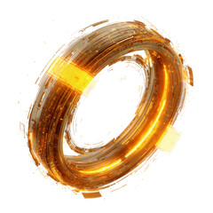 Aufkleber - Abstract Technological Ring with Glowing Golden Accents on White Backdrop