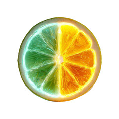 Aufkleber - Sliced Citrus Fruit with Vibrant, Contrasting Colors and Luminous Edges