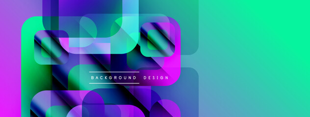 Poster - Abstract geometric shapes overlap, creating vibrant gradients. Purple, blue, green hues dominate design. Modern aesthetic.