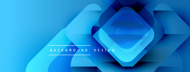 Poster - Abstract blue background. Geometric shapes overlap creating dynamic visual effect. Modern design elements present. Smooth gradients enhance depth.