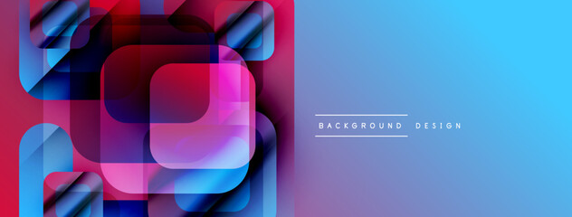 Aufkleber - Abstract geometric shapes overlap, creating vibrant gradient effect. Blue, pink, purple hues dominate design. Modern, stylish background.