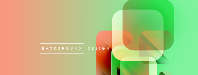 Leinwandbilder - Abstract gradients, rounded squares overlap. Peach, green hues dominate composition. Text reads background design. Modern visual style.