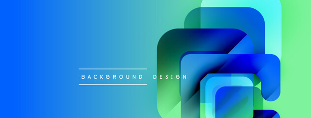 Aufkleber - Abstract geometric shapes overlap, creating vibrant bluegreen gradient background. Text reads background design centrally positioned.
