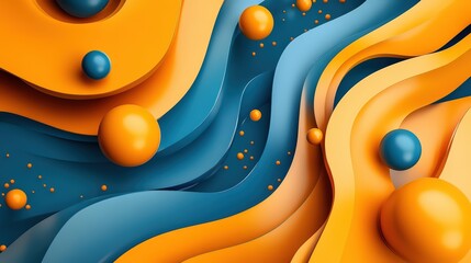 Poster - Vibrant 3D Abstract Composition Featuring Wavy Forms and Spherical Accents