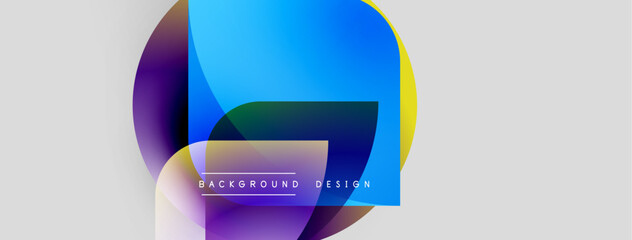 Fototapete - Abstract shapes overlap, creating vibrant color gradients. Modern design elements suggest background usage, simple text included.