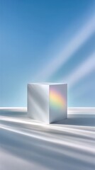 Aufkleber - White Cube with Rainbow Reflection and Light Rays on White Background