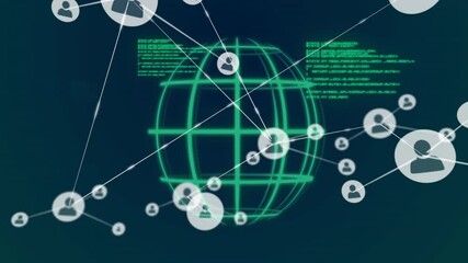 Poster - Green wireframe globe appearing activating user icons linking for visualizing network expansion