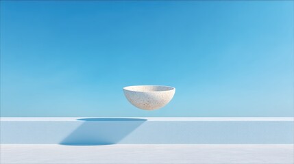 Aufkleber - White Floating Bowl with Strong Shadow over Blue Textured Background