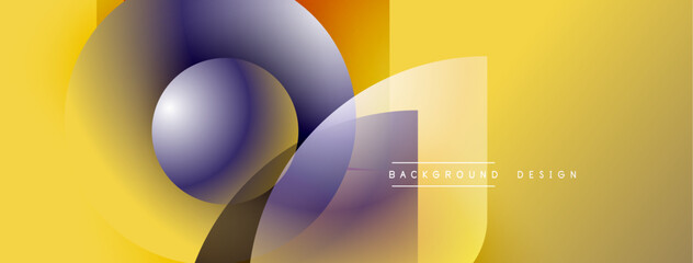 Fototapete - Abstract geometric shapes, vibrant yellow, orange, purple hues. Modern design elements create dynamic visual impact. Smooth gradients present depth.