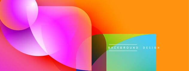 Aufkleber - Abstract vibrant design features overlapping colorful circles, gradients. Orange background complements pink, blue elements. Text reads background design.