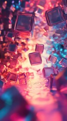 Poster - Vivid Cubes Cascade: An Abstract Journey Through Illumination and Geometry