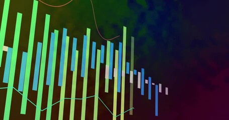 Poster - Bars rising from left initiating spline weaving above and oscillating and representing data trends