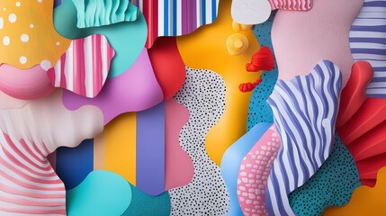 Poster - Whimsical layered composition with playful patterns and vibrant color palettes