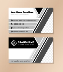 Poster - Simplistic designed black and white front and back business card template contains abstract triangle, rectangle and diagonal shapes. sample information consist of text, logo and icons. 