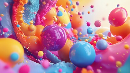Poster - Whimsical spheres and vibrant color streams flowing through an otherworldly realm