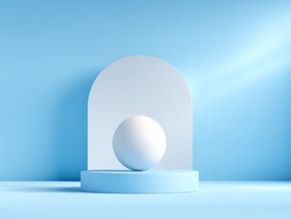 Aufkleber - White Sphere on Light Blue Minimalist Podium