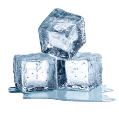Poster - Three ice cubes melting on a white background, refreshing and cool