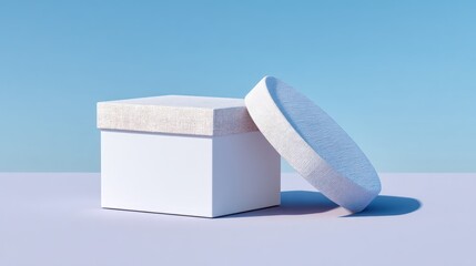 Aufkleber - White Textured Product Box with Lid and Directional Shadow