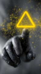 Poster - Gloved hand tapping digital warning sign icon in virtual site map