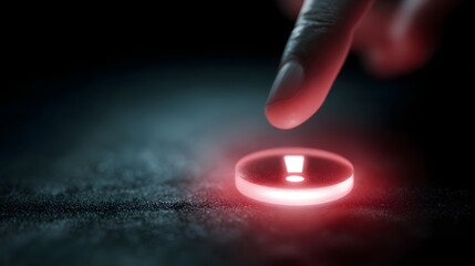 Poster - Fingertip tapping a glowing alert icon with an exclamation mark