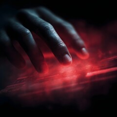 Poster - Hand hovering over a digital alert screen with layered UI elements