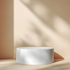 Poster - White circular podium with soft shadows on clean pastel background