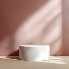 Poster - A white circular podium with soft shadows on a clean pastel background