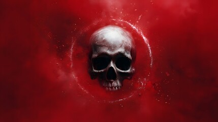 Poster - Symbolic skull icon floating in a red digital circle