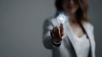Poster - Woman adjusting holographic cash flow diagram on futuristic UI