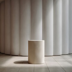 Poster - A simple cream colored podium in front of abstract curved walls