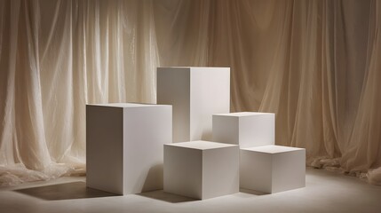 Poster - Monochrome podiums of varying height on a neutral stage