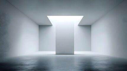 Poster - Minimal product stand in empty white cube room with skylight