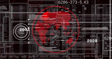 Poster - Dial updating to new year starting digital globe UI rotating and panels refreshing for data record