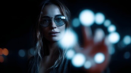 Poster - Woman interacting with virtual reality app interface