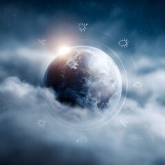 Poster - Floating 3D globe with weather and time icons