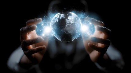  - Global connection icons emerging from virtual reality glasses