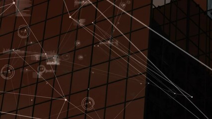 Poster - Upon opening glass facade data nodes pulsing, shifting and connecting across grid to show network