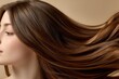 © The Little Hut - Brunette Woman Profile With Flowing Hair, Illustrating Beauty and Haircare Product Advertising and Representing Natural Elegance : Generative AI