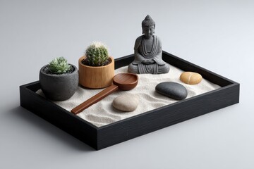 Poster - Zen Garden With Buddha Statue and Succulents, Symbolizing Mindfulness and Inner Peace in a Minimalist Setting for Meditation Practice : Generative AI