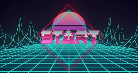 Poster - Sun pulsing neon START snapping into view, diamond outline forming to signal start over grid floor