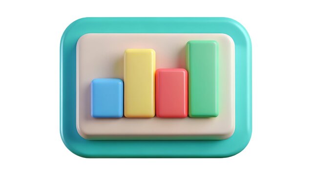 Colorful 3d rendered bar graph illustrating financial growth and data analysis on a white background