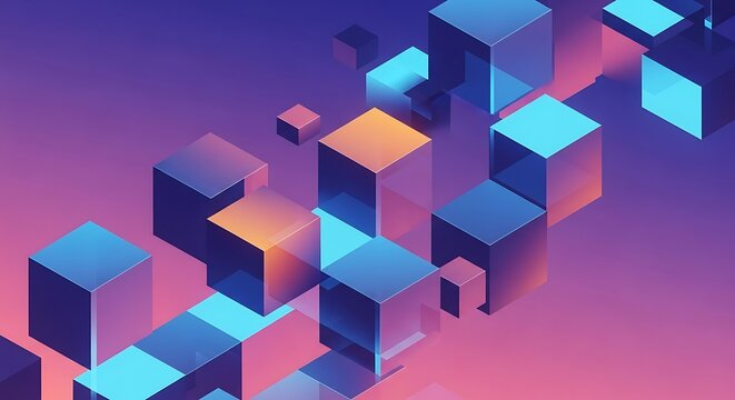 Abstract 3D Cubes Vibrant Gradient Colors and Isometric Design