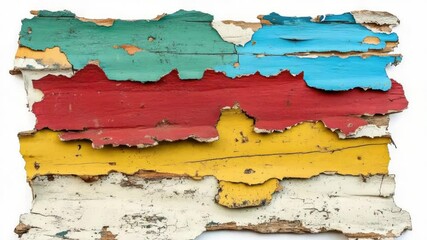 Poster - A piece of weathered wood with peeling paint, suitable for rustic or vintage-themed designs