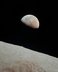 Poster - Orbital View of Earth Rising Above Lunar Horizon Against Space Blackness Highlighting Celestial Contrast for Scientific and Astronomical Use